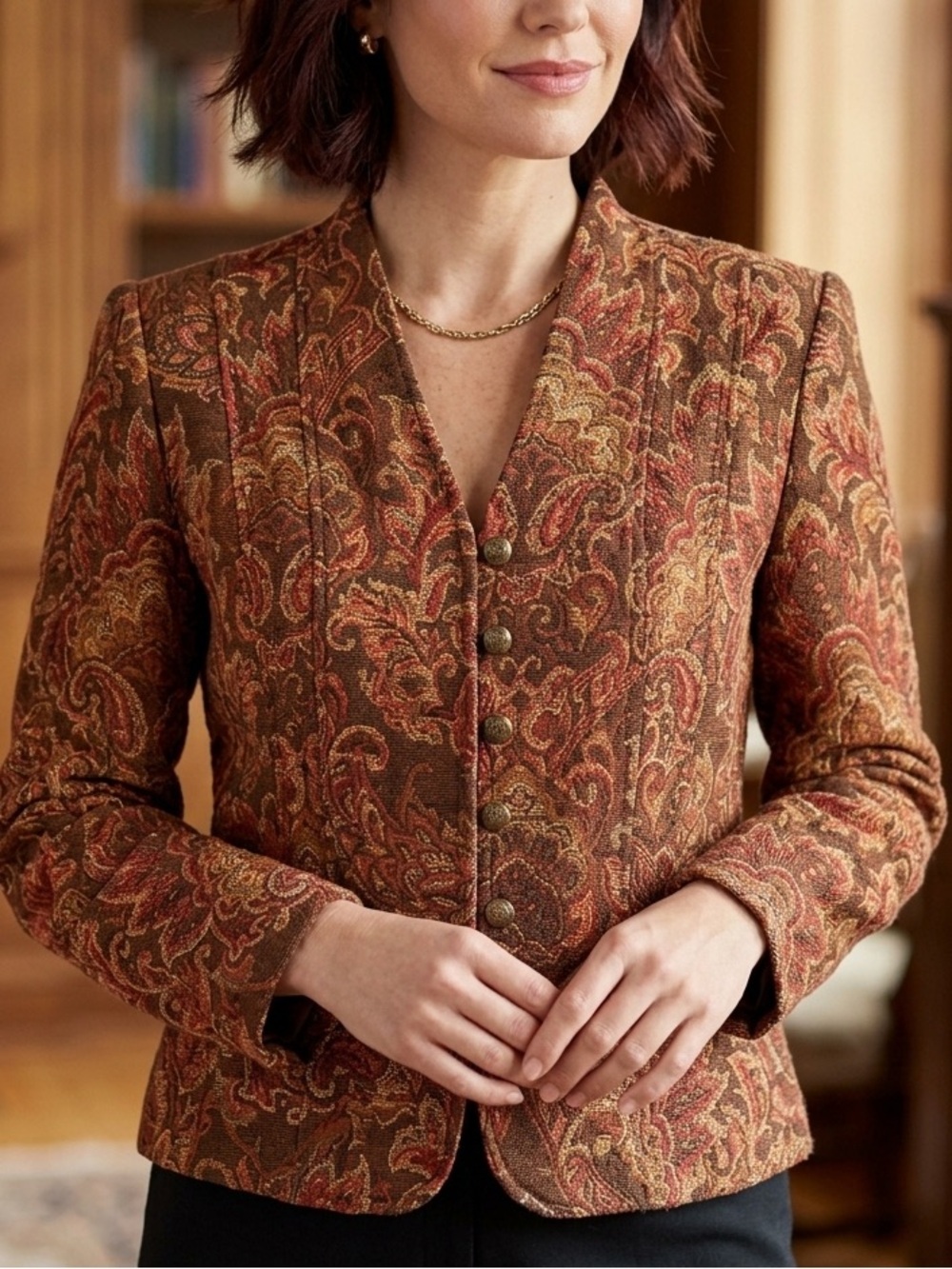 Sag Harbor Paisley Tapestry Blazer in Rust and Gold Tones - Size 8